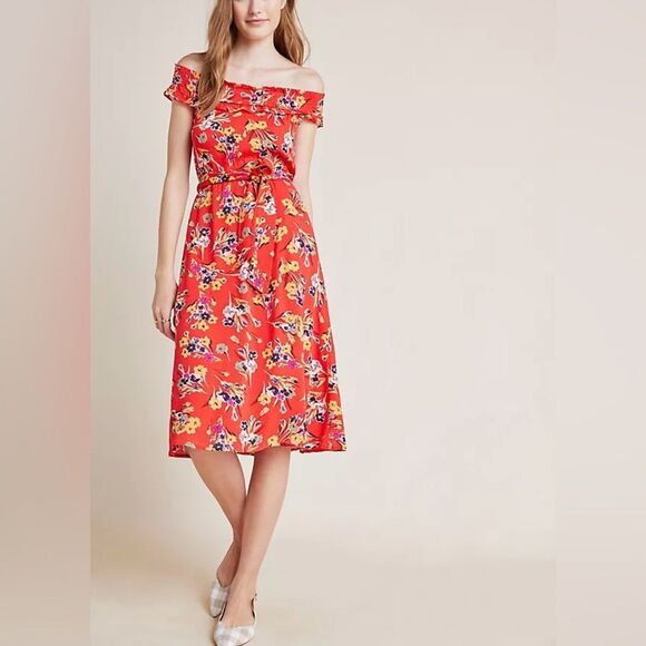 Anthropologie, 52 Conversations Off-The-Shoulder Floral Dress – Size 6 – Pockets - Picture 5 of 16